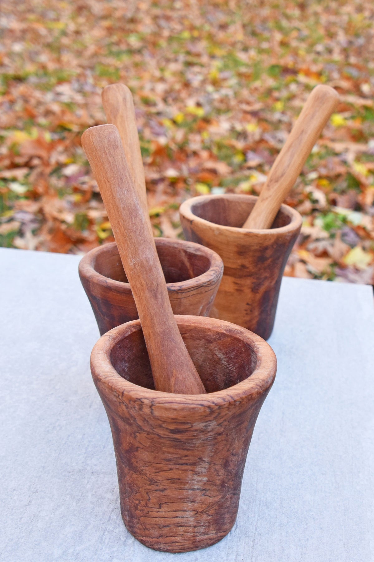 Set of 3 Wild Olive Wood Measuring Spoons with Bone Handle Inlay